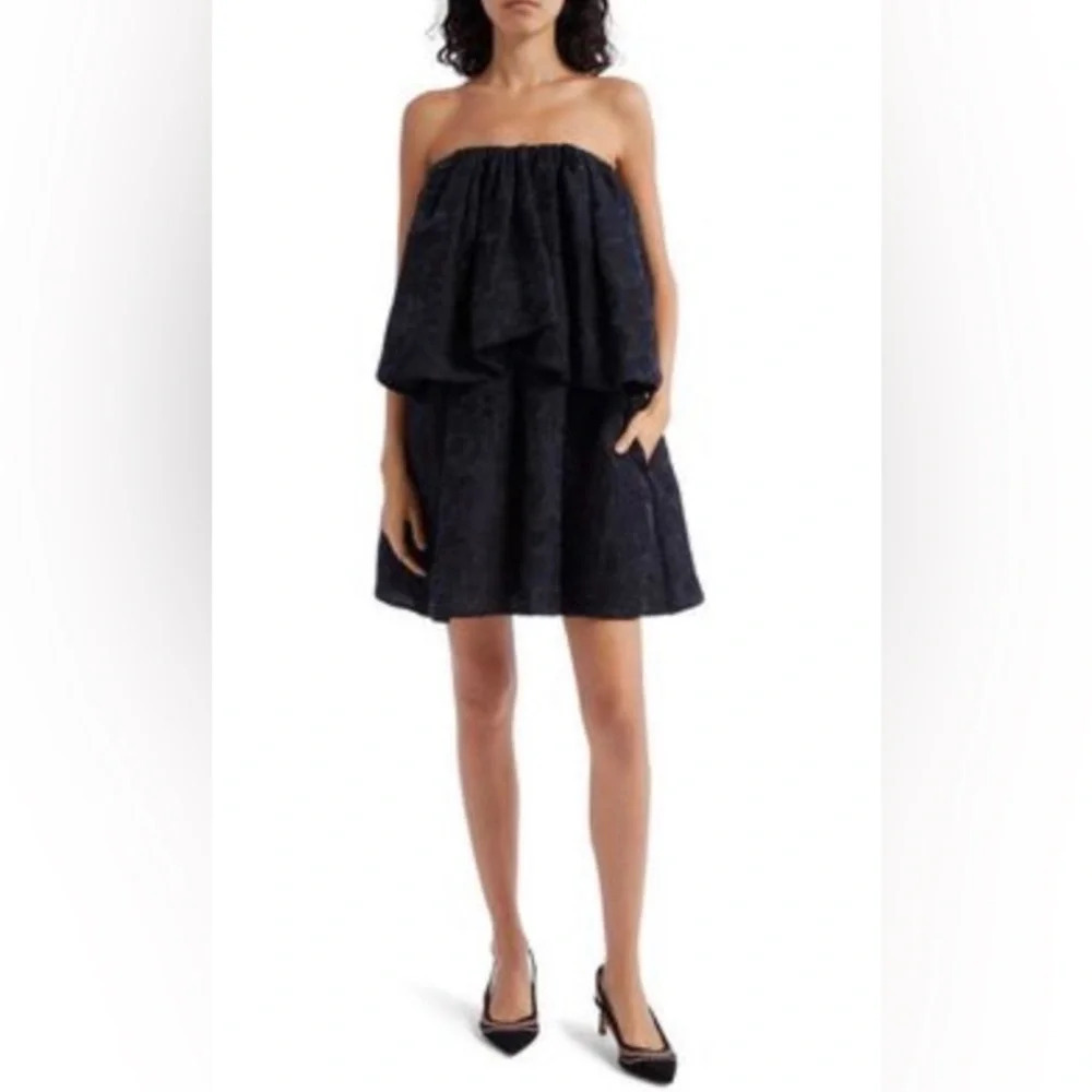 Ulla Johnson Oui Jacquard Cloqué Dress Noir black silk size 6 NWOT  LBD tiered